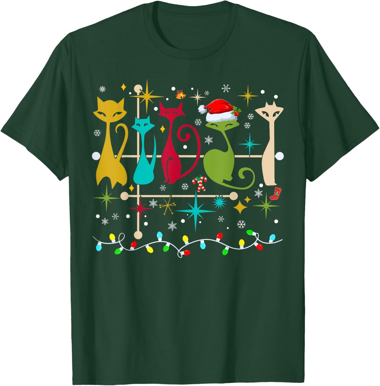 Mid Century Modern Look Cats Christmas Retro 50s 60s Xmas T-Shirt - T-Shirt | Forest
