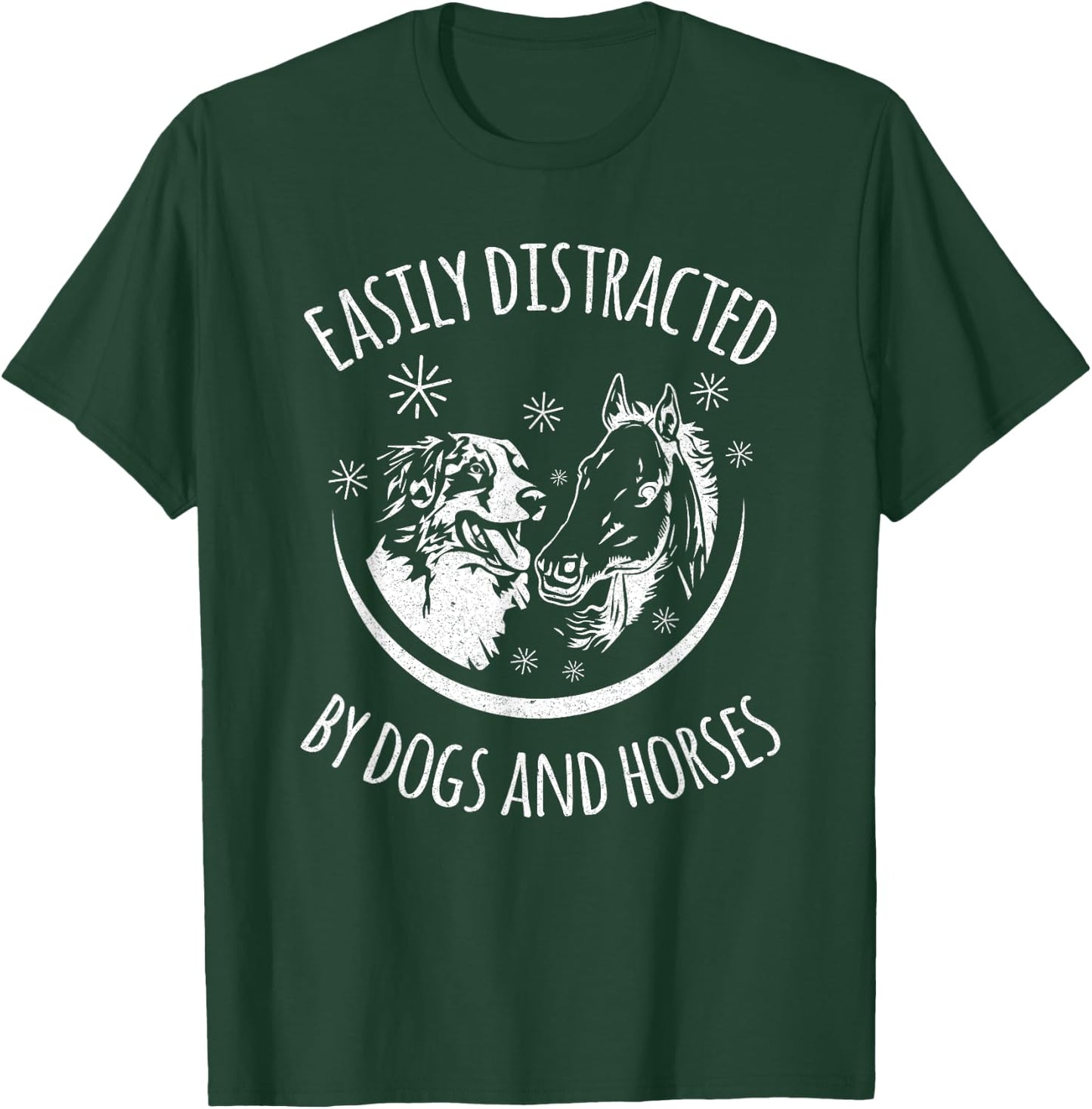 Easily Distracted By Dogs And Horses Funny Dog And Horse Women Kids T-Shirt - T-Shirt | Forest