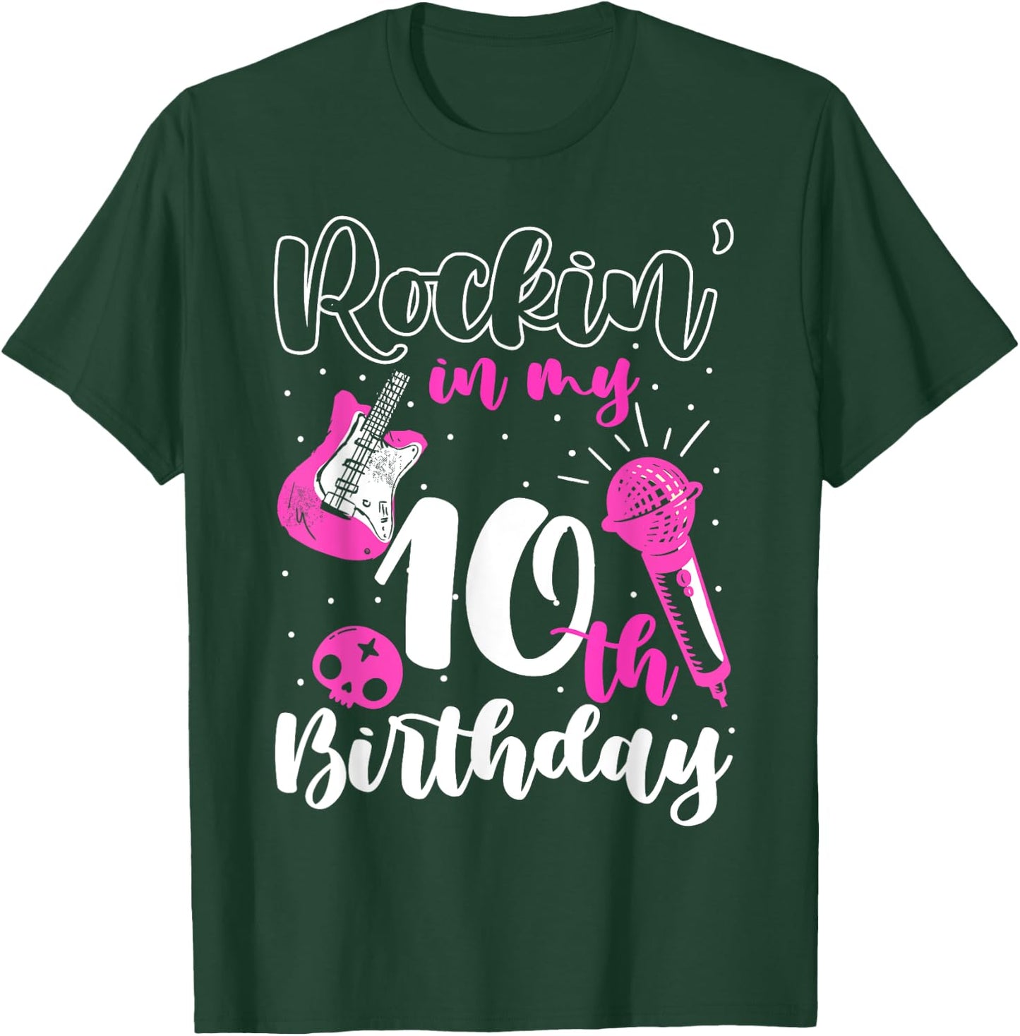 Girl Rockstar Birthday Rock Star Themed Guitar 10th Birthday T-Shirt - T-Shirt | Forest