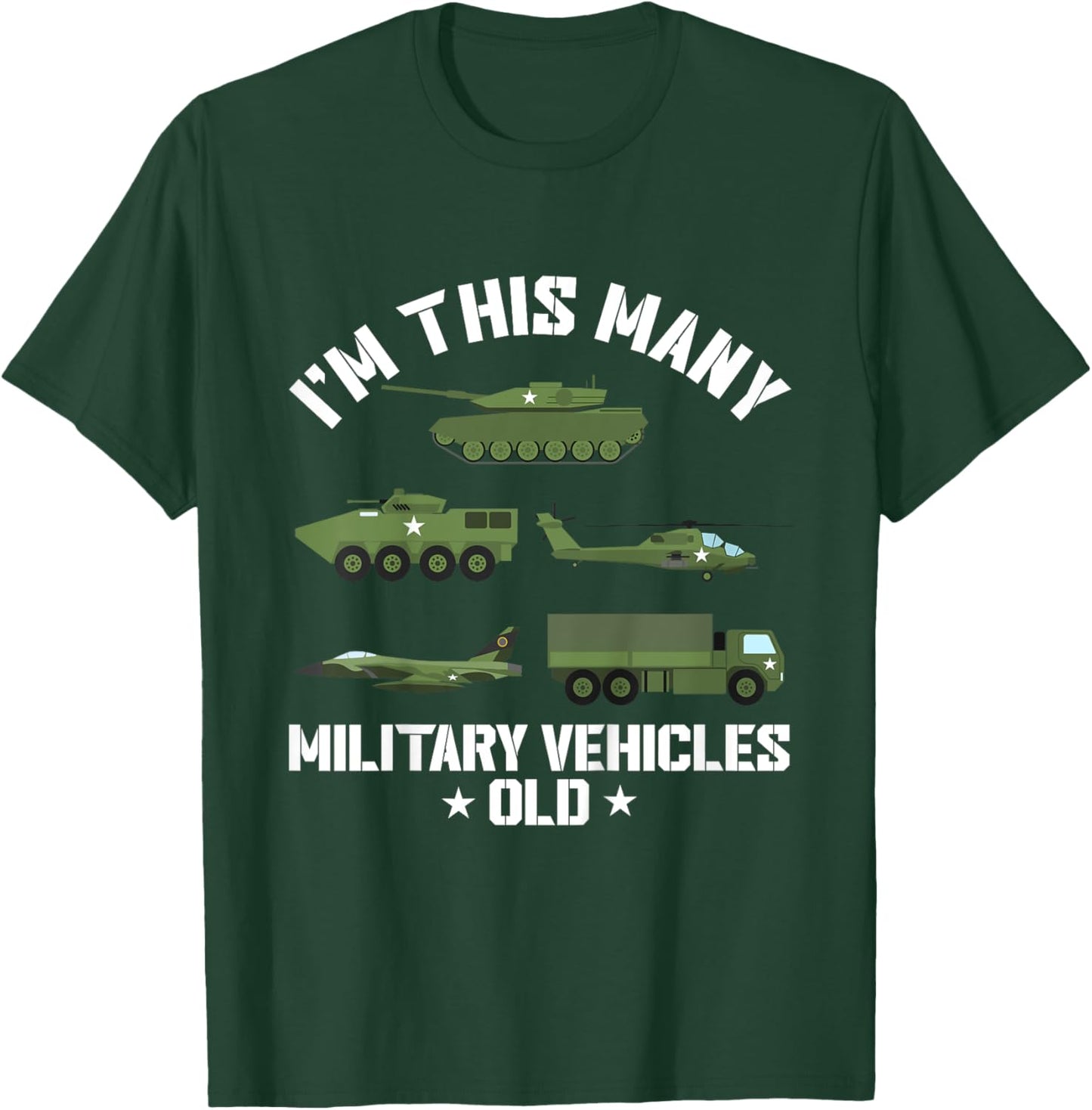 Kids 5 Year Old Boy Military Vehicles Army 5th Birthday Kids T-Shirt - T-Shirt | Forest