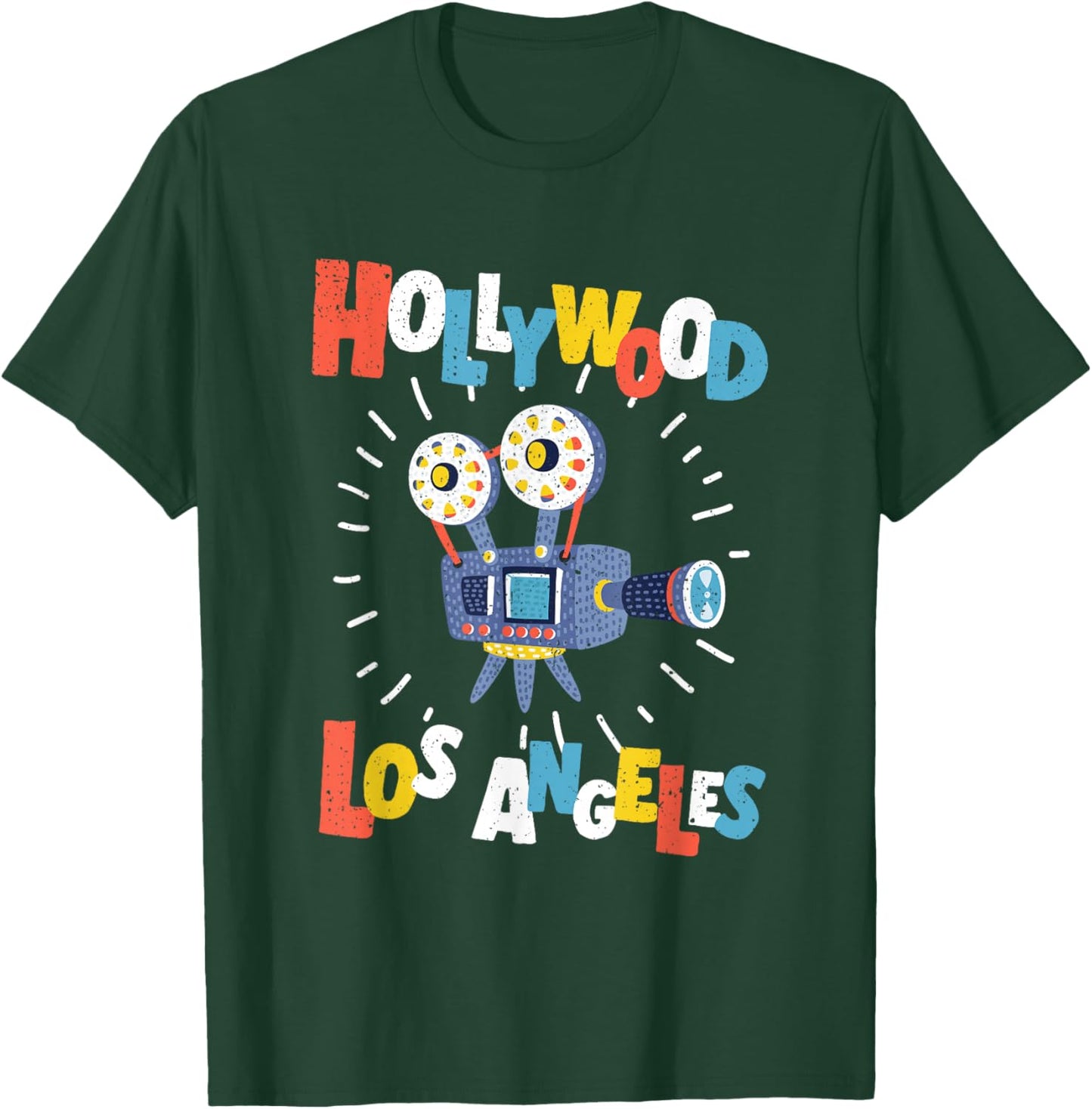 Colorful Los Angeles California Retro Cinema Cartoon Camera T-Shirt - T-Shirt | Forest