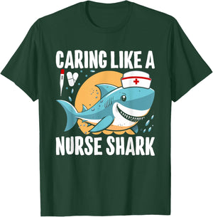 Caring Like A Nurse Shark Retro Funny Shark T-Shirt - T-Shirt | Forest