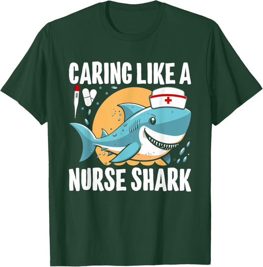Caring Like A Nurse Shark Retro Funny Shark T-Shirt - T-Shirt | Forest