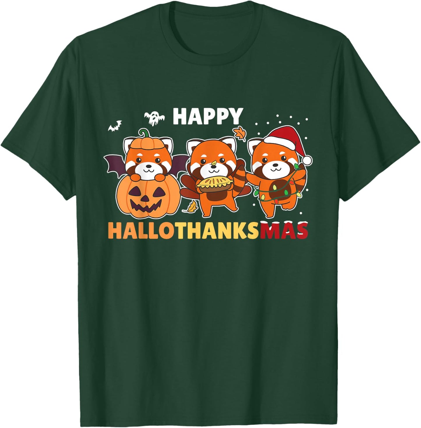 Funny Animals For The Holidays Red Panda Christmas Halloween Costume Happy Hallothanksmas T-Shirt - T-Shirt | Forest
