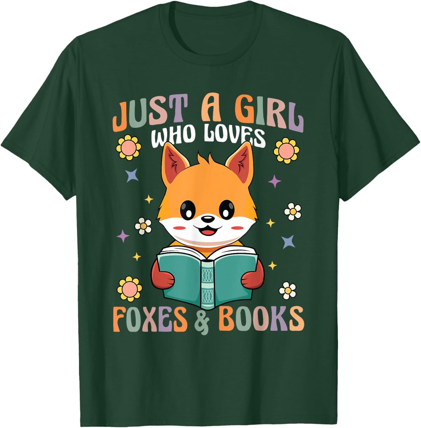 Retro Groovy Just A Girl Who Loves Foxes And Books Funny T-Shirt - T-Shirt | Forest