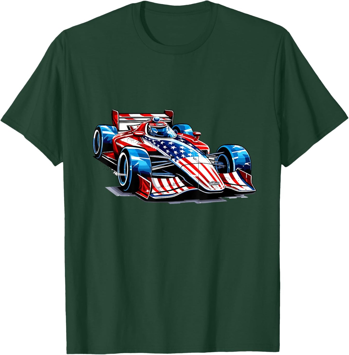 Vintage Auto Racing Car American Flag 4th of July, Auto Race Kids Men T-Shirt - T-Shirt | Forest