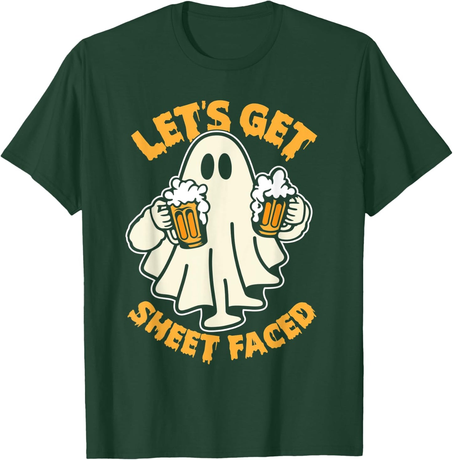 Let's Get Sheet Faced Funny Ghost Drinking Beer Halloween T-Shirt - T-Shirt | Forest