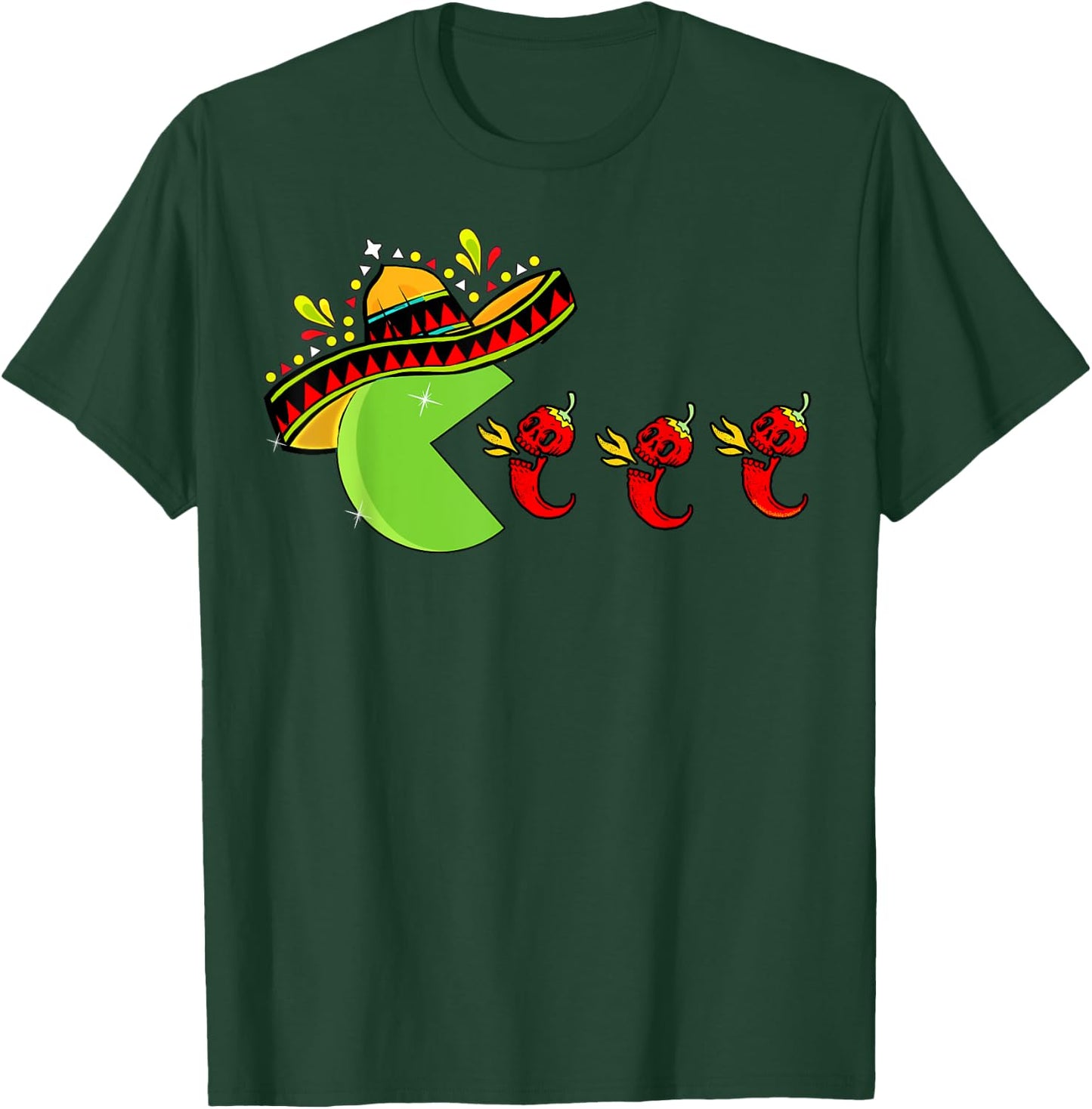 Fun Mexican Sombrero Eating Hot Pepper Skulls Cinco de Mayo T-Shirt - T-Shirt | Forest