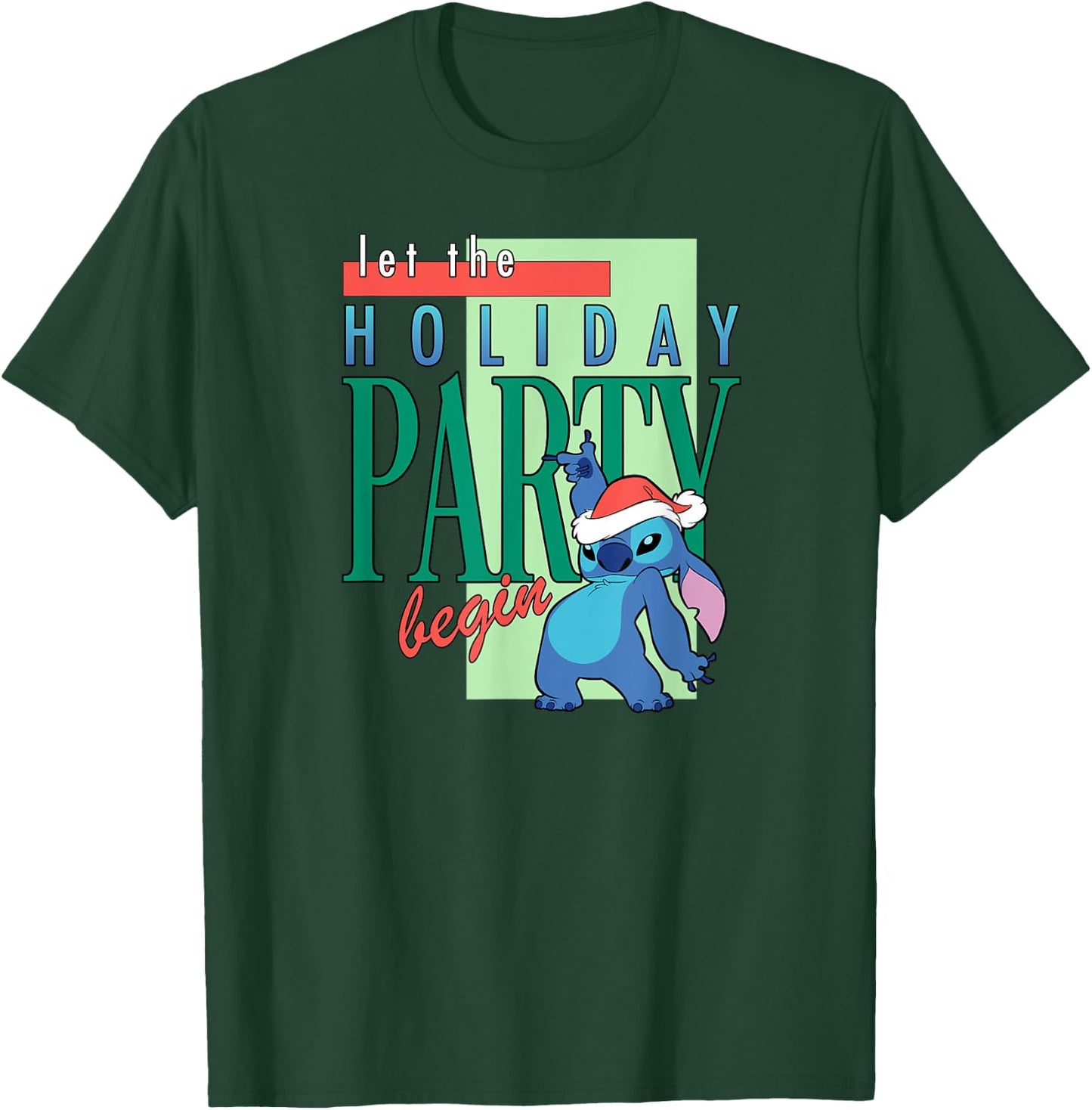 Amazon Essentials Stitch Santa Let The Holiday Party Begin T-Shirt - T-Shirt | Forest