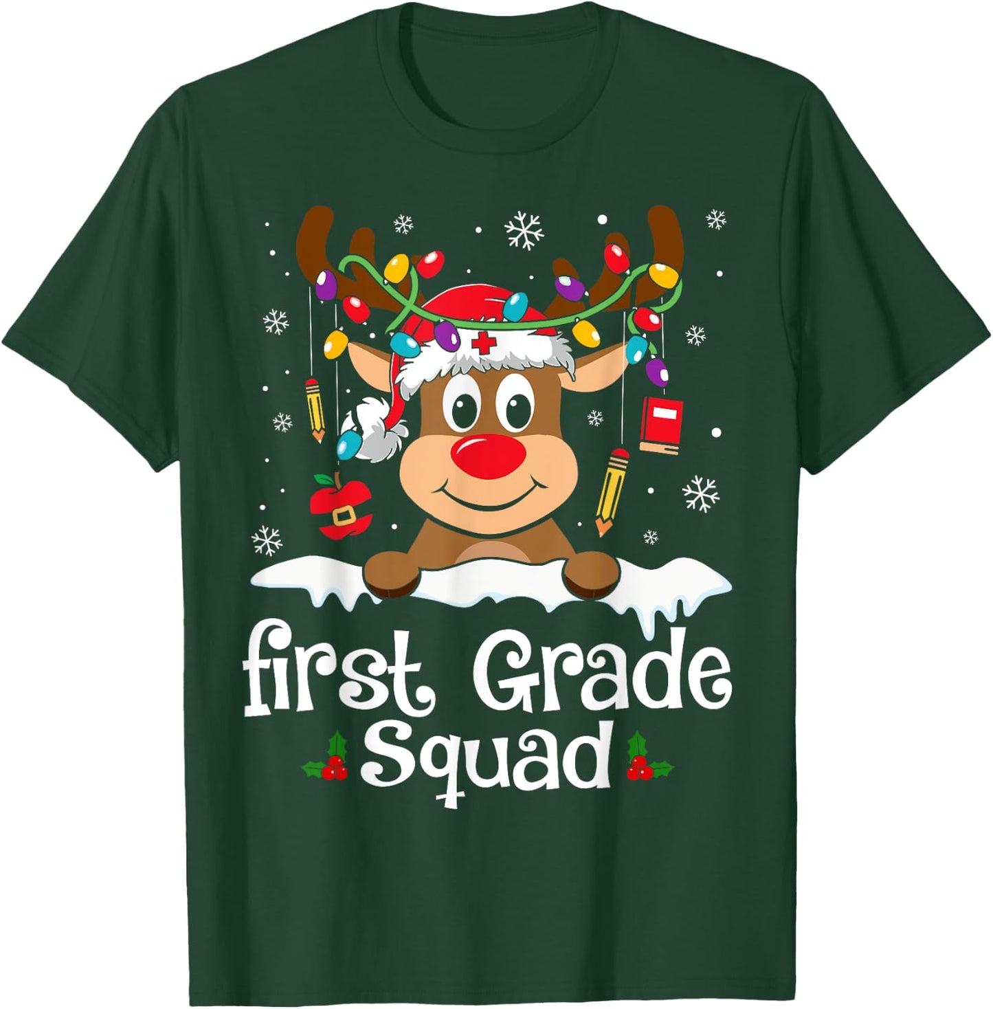 First Grade Teacher Squad Funny Reindeer Teacher Christmas T-Shirt - T-Shirt | Forest