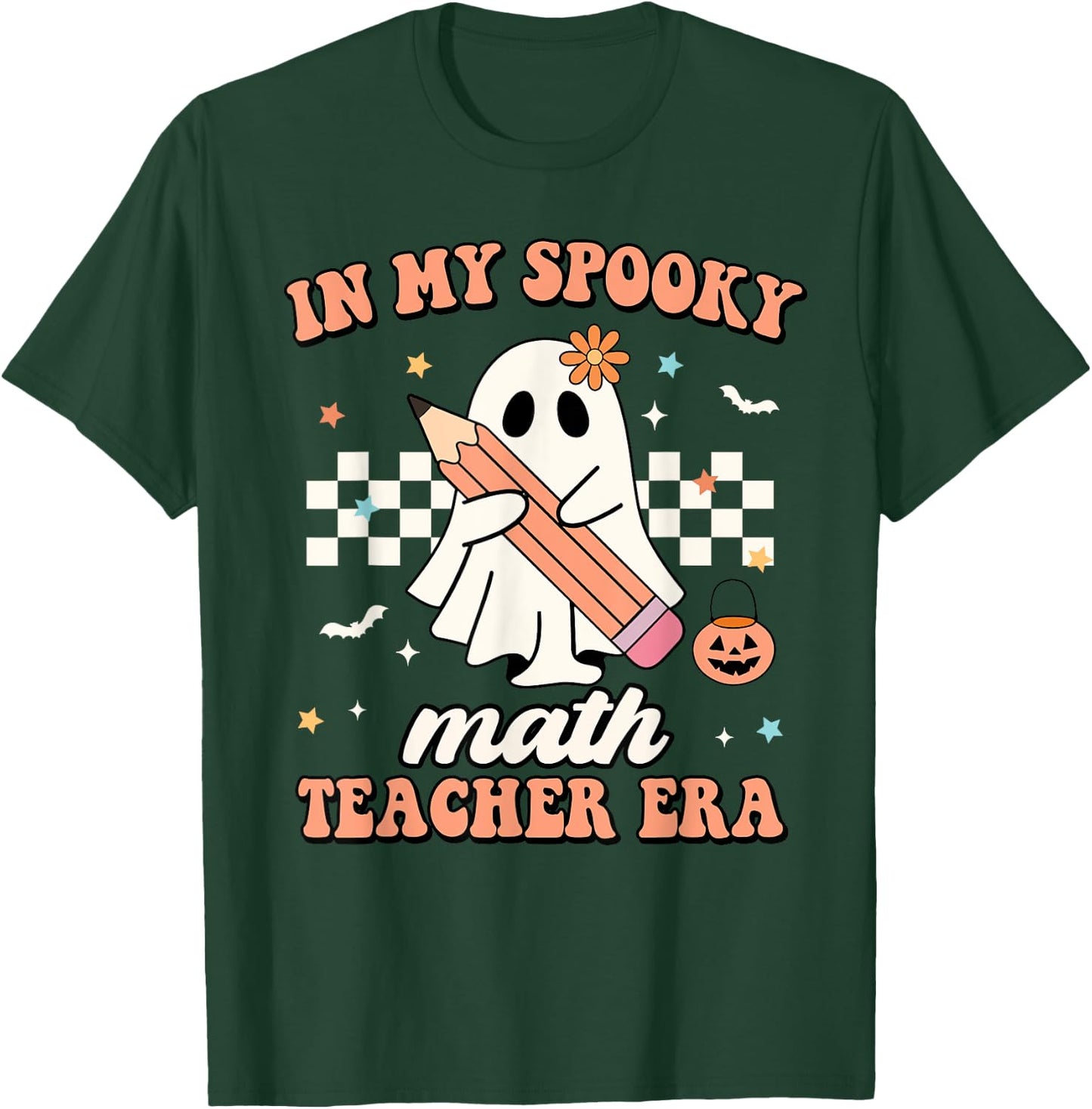 In My Spooky Math Teacher Era Groovy Retro Halloween Costume Men Women T-Shirt - T-Shirt | Forest