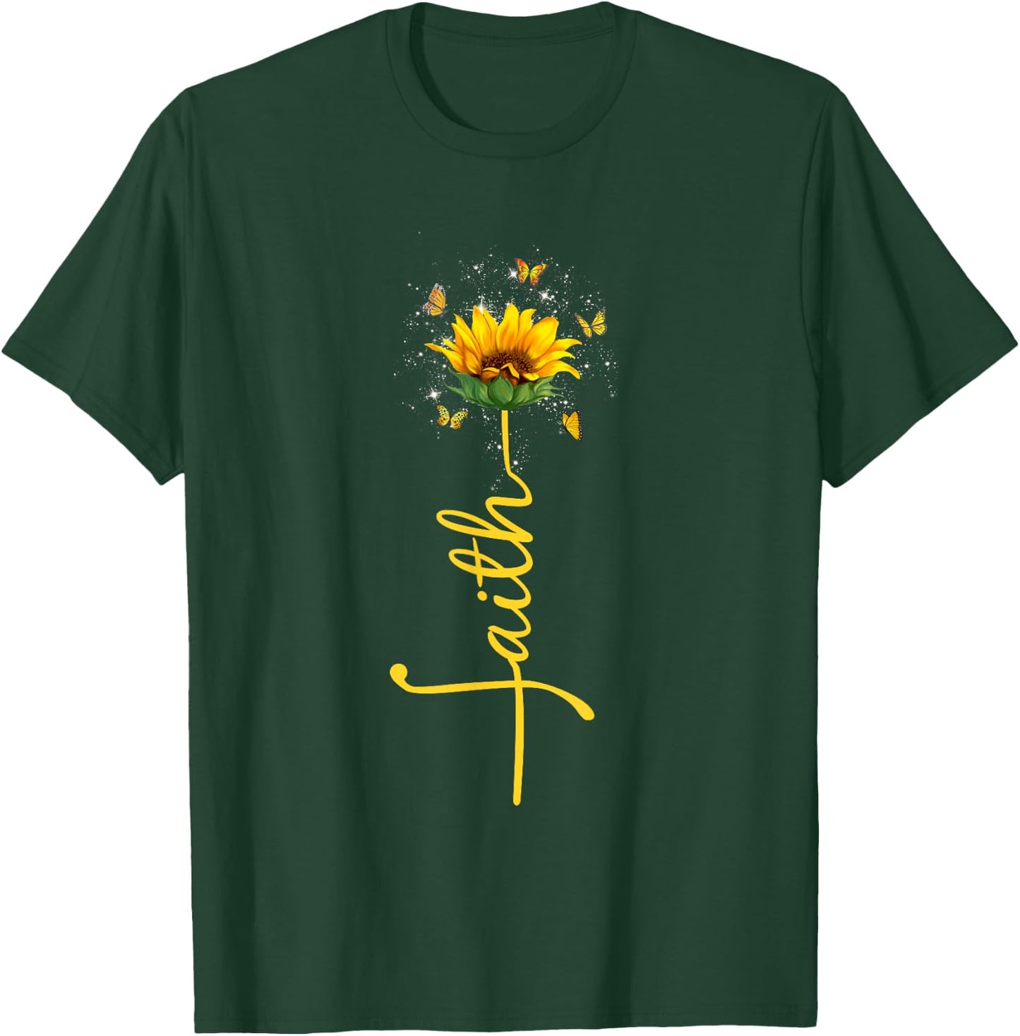 Vintage Faith Cross Sunflower Butterfly Flowers Christians T-Shirt - T-Shirt | Forest