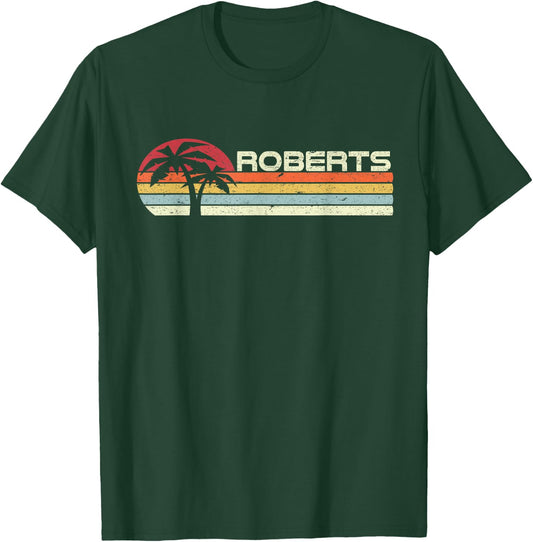 Roberts Surname 80s 90s Vintage Sunset with Palm Trees T-Shirt - T-Shirt | Forest