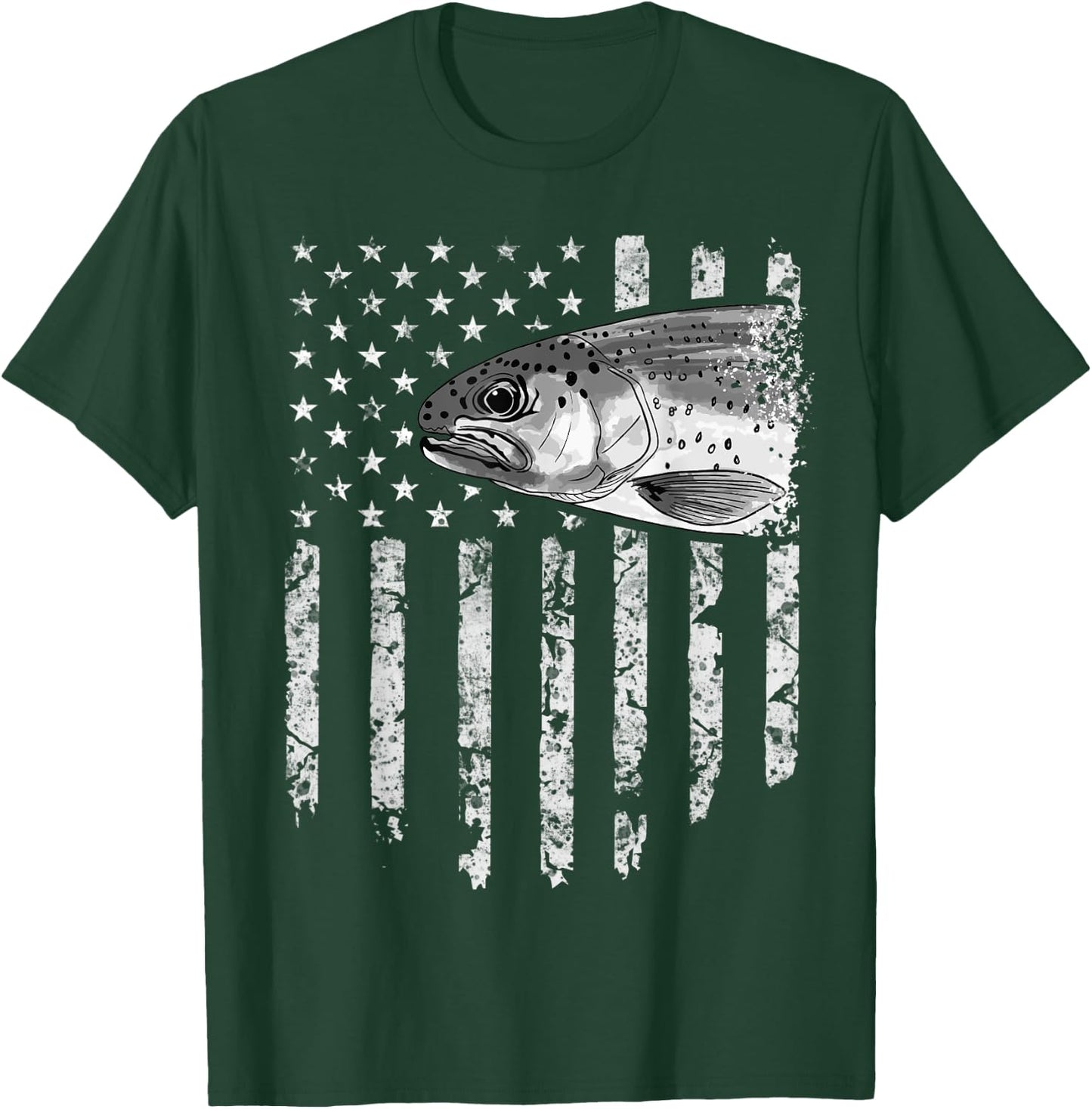 American Flag Rainbow Trout Fly Fishing Vintage Women Men T-Shirt - T-Shirt | Forest