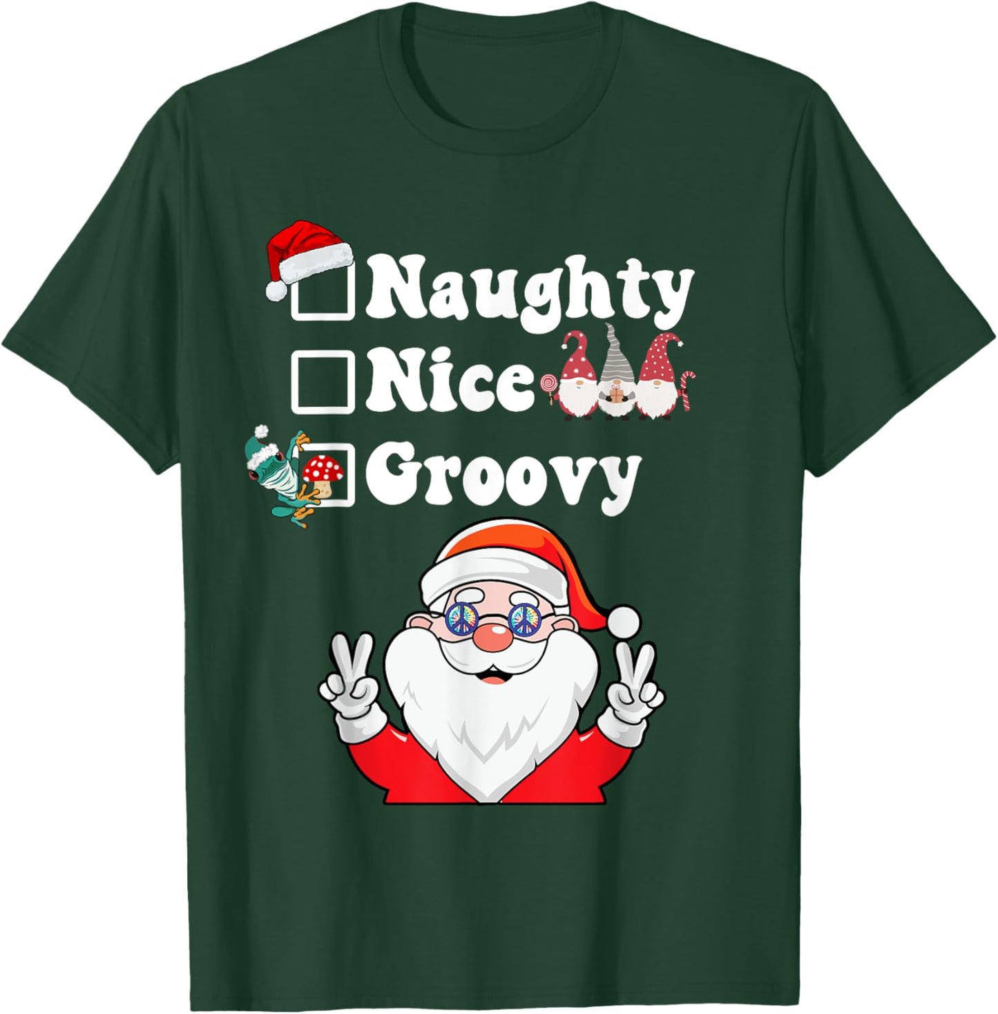 Naughty Nice Groovy Christmas List Hippie Santa Claus T-Shirt - T-Shirt | Forest