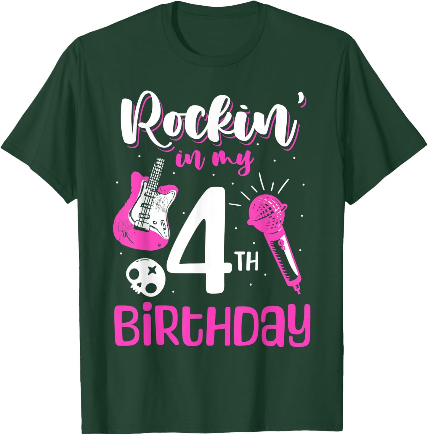Girls Rockstar Birthday Rock Star Themed Guitar 4th Birthday T-Shirt - T-Shirt | Forest