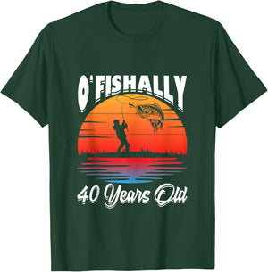 Ofishally 40 Years Old Fisherman 40th Birthday Party Fishing T-Shirt - T-Shirt | Forest