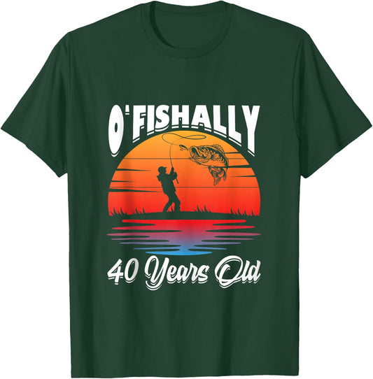 Ofishally 40 Years Old Fisherman 40th Birthday Party Fishing T-Shirt - T-Shirt | Forest