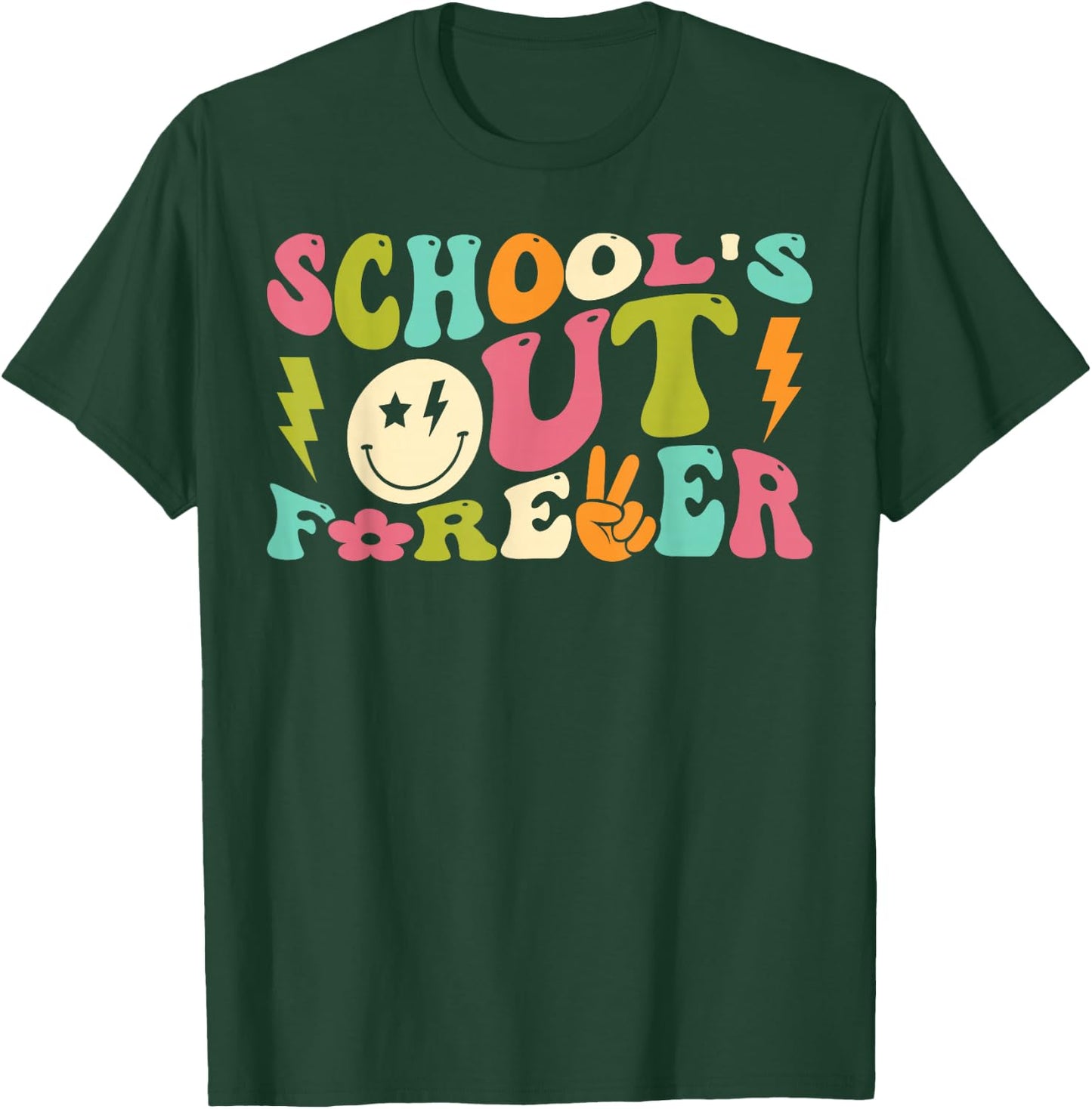 Retro Groovy School's Out Forever Retired Teacher Retirement T-Shirt - T-Shirt | Forest