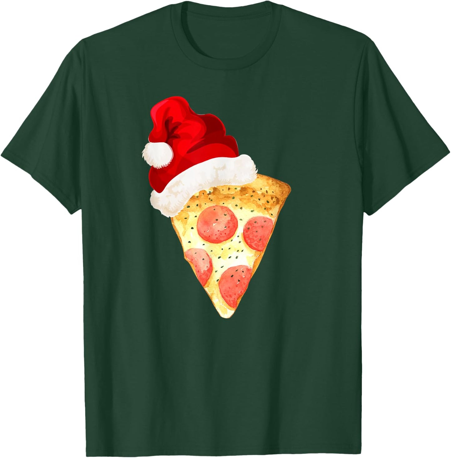 Santa Claus Hat Pepperoni Pizza Slice Christmas Holiday Food T-Shirt - T-Shirt | Forest