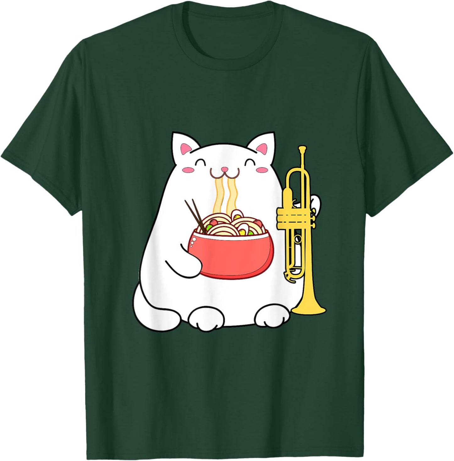Trumpet Music Marching Band Funny Cat Musician T-Shirt - T-Shirt | Forest