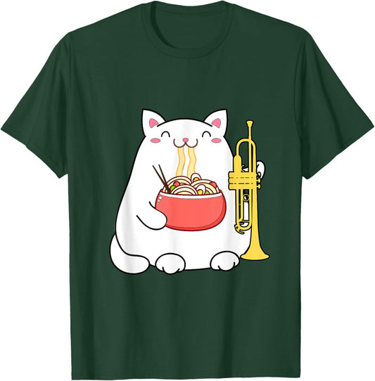 Trumpet Music Marching Band Funny Cat Musician T-Shirt - T-Shirt | Forest