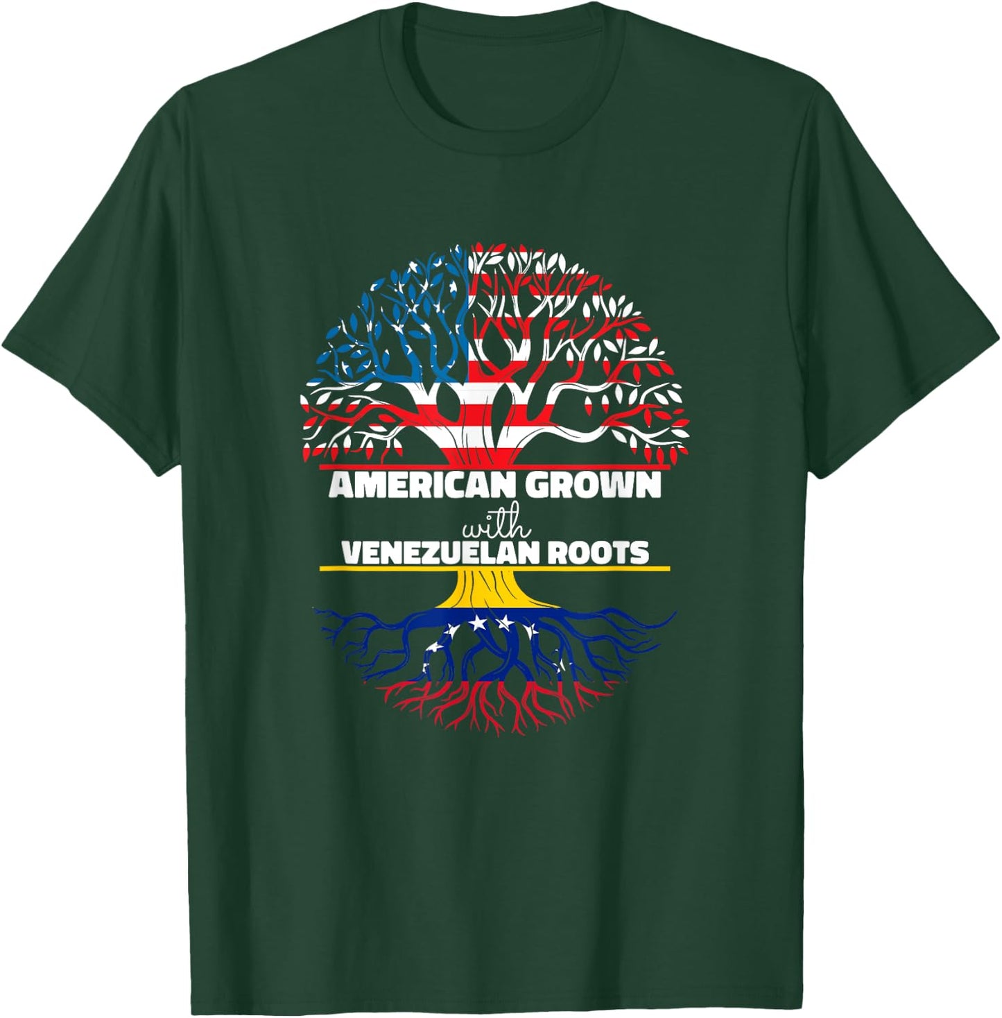 American Grown With Venezuelan Roots Half Usa Venezuela Flag T-Shirt - T-Shirt | Forest