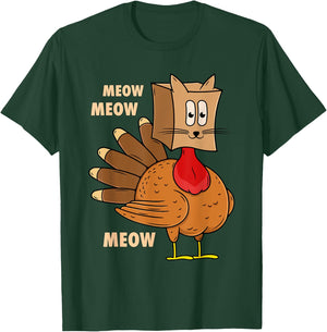 Thanksgiving Turkey Cat Funny Thanksgiving Men Women T-Shirt - T-Shirt | Forest