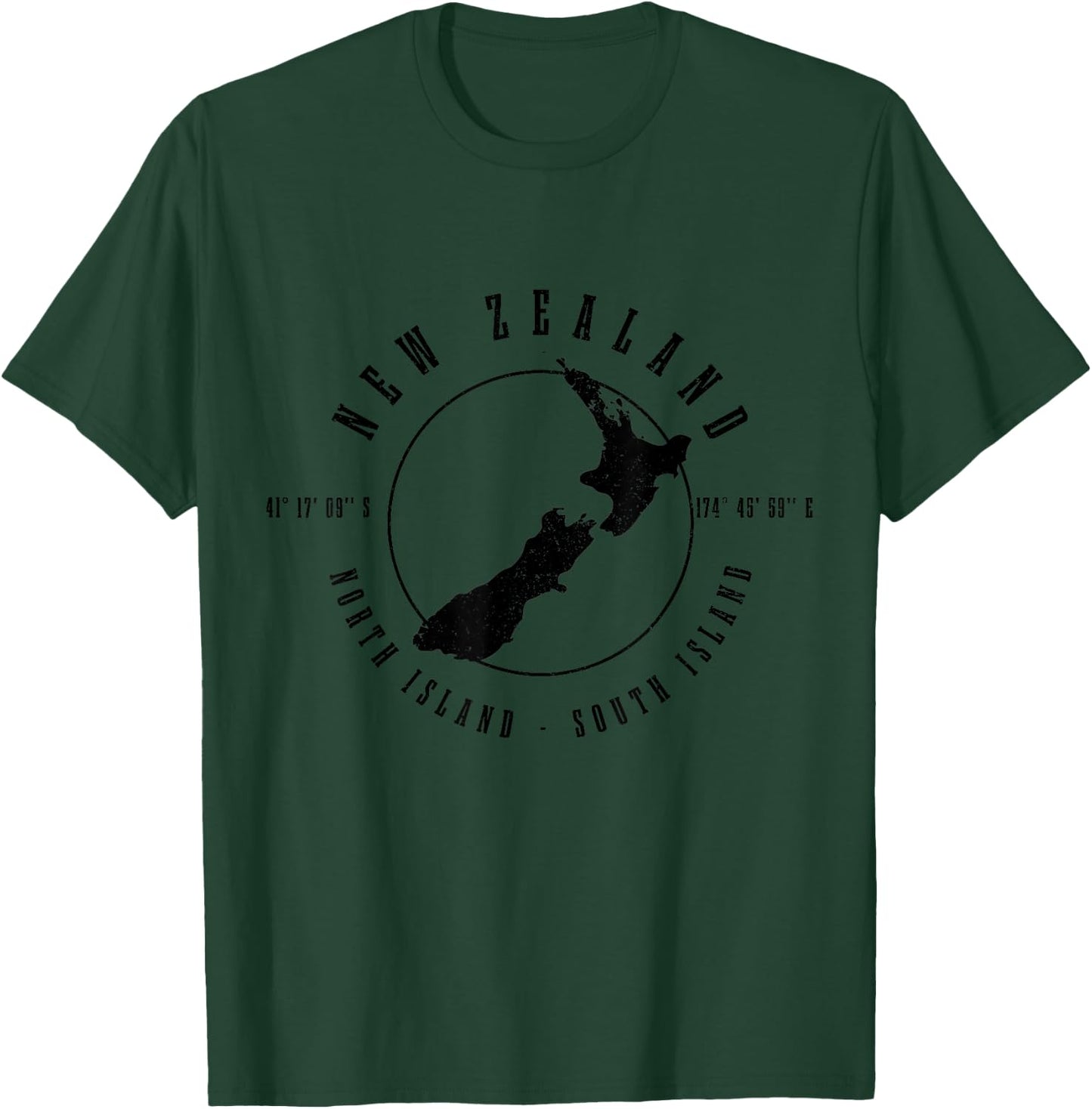 New Zealand Vintage North South Island Map T-Shirt - T-Shirt | Forest
