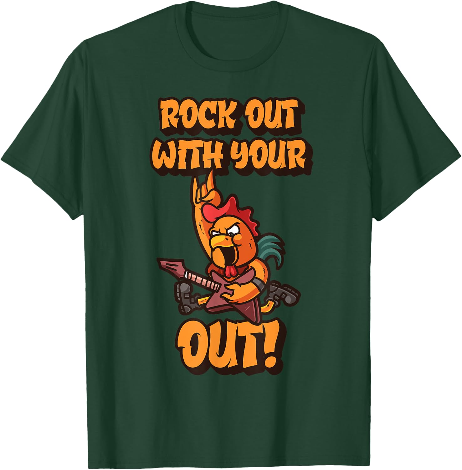 Rock Out With Your Cock Out Funny Rooster Rock N' Roll T-Shirt - T-Shirt | Forest