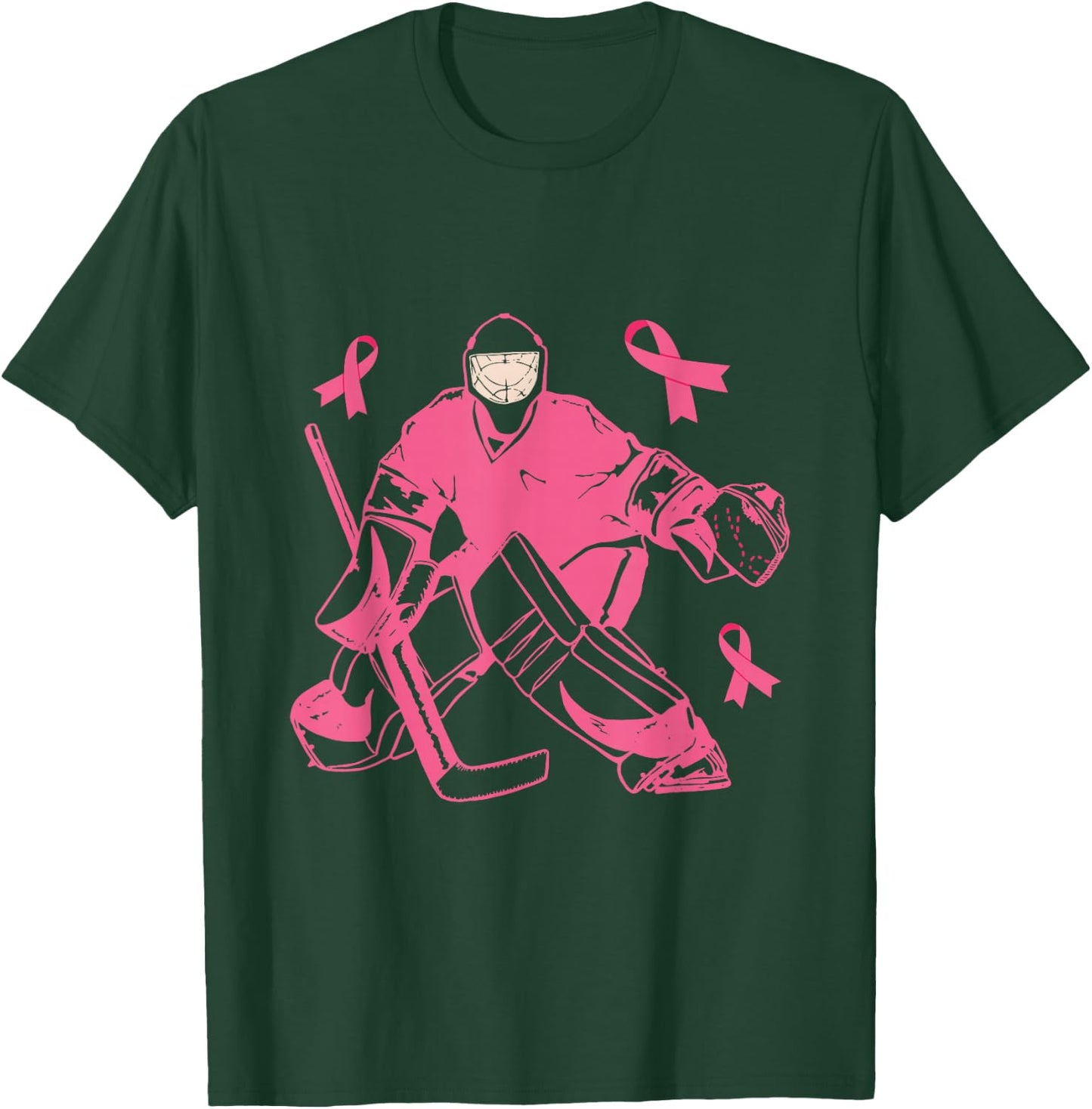 Ice Hockey Keeper Pink Ribbon Breast Cancer Awareness T-Shirt - T-Shirt | Forest