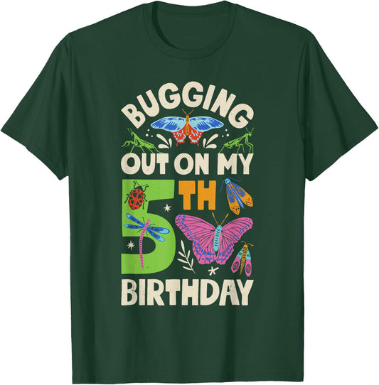 Insect Bugging Out On My 5th Birthday Party 5 Year Old Boys T-Shirt - T-Shirt | Forest
