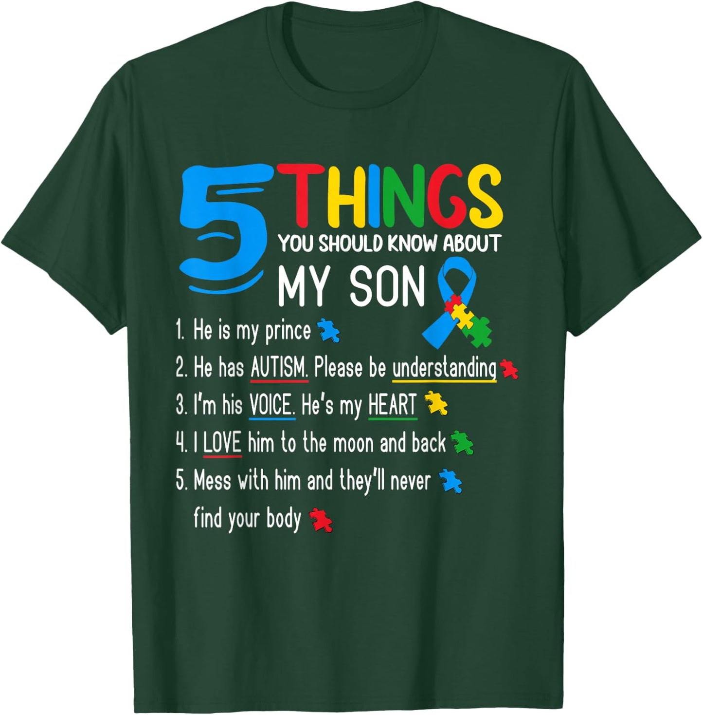 Autistic Son Autism Awareness Support for Mom Dad Parents T-Shirt - T-Shirt | Forest