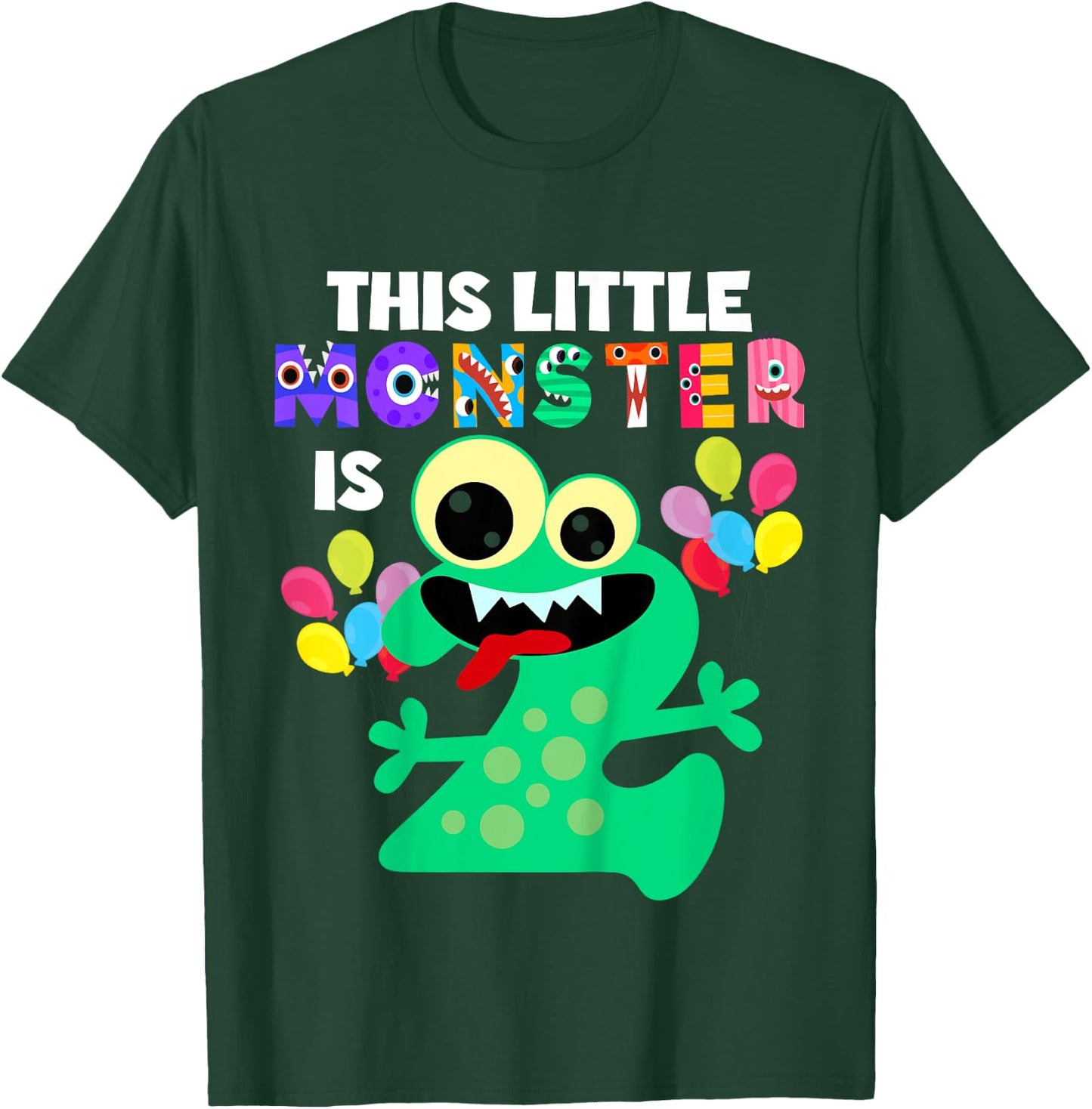 This Little Monster is 2 Two Years 2nd Birthday Party Aliens T-Shirt - T-Shirt | Forest