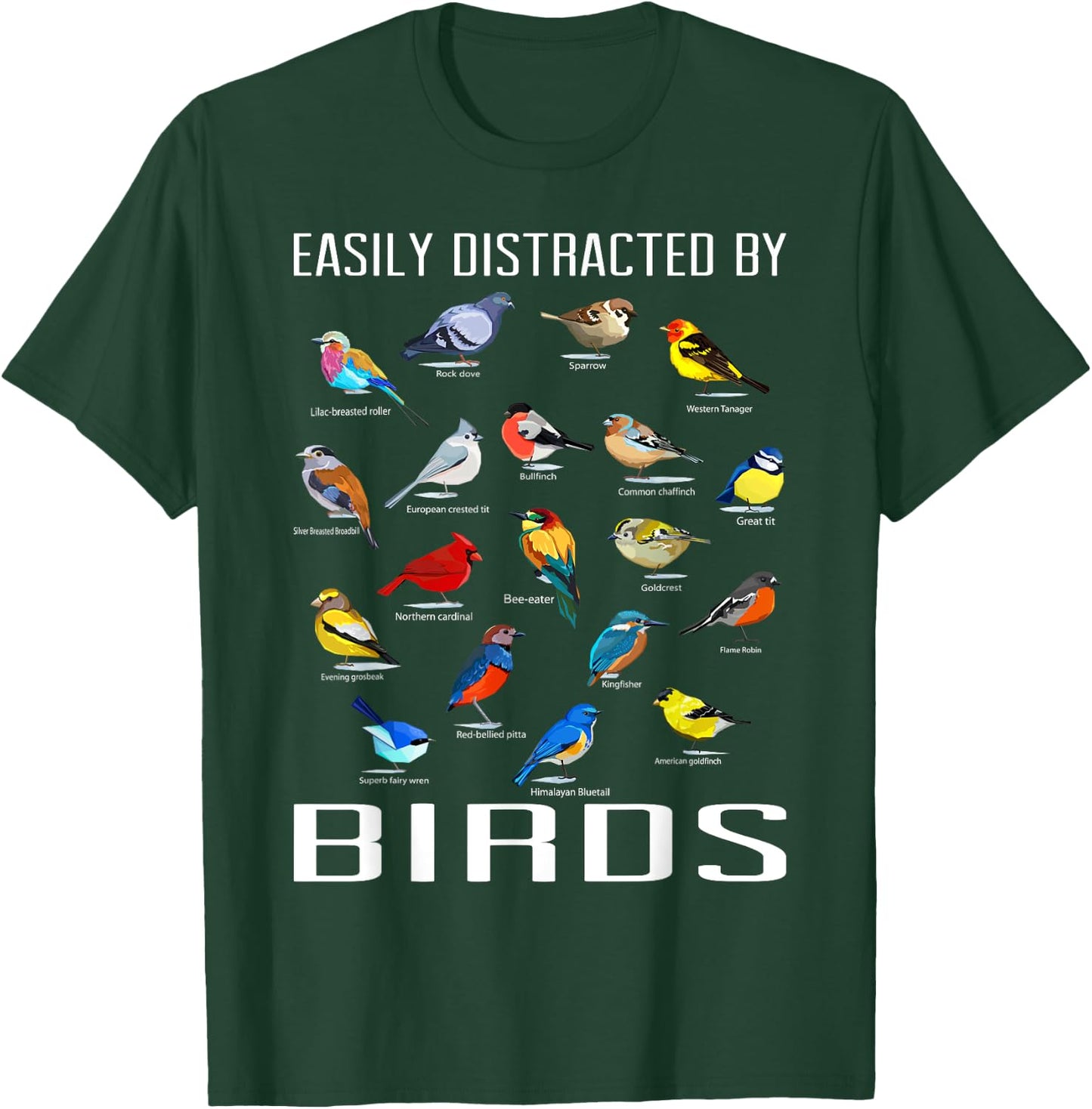 Funny Bird Gifts For Birding Lovers Easily Distracted By Birds / Birdwatching Lover Birdwatcher Black Short Sleeve T-Shirt - T-Shirt | Forest