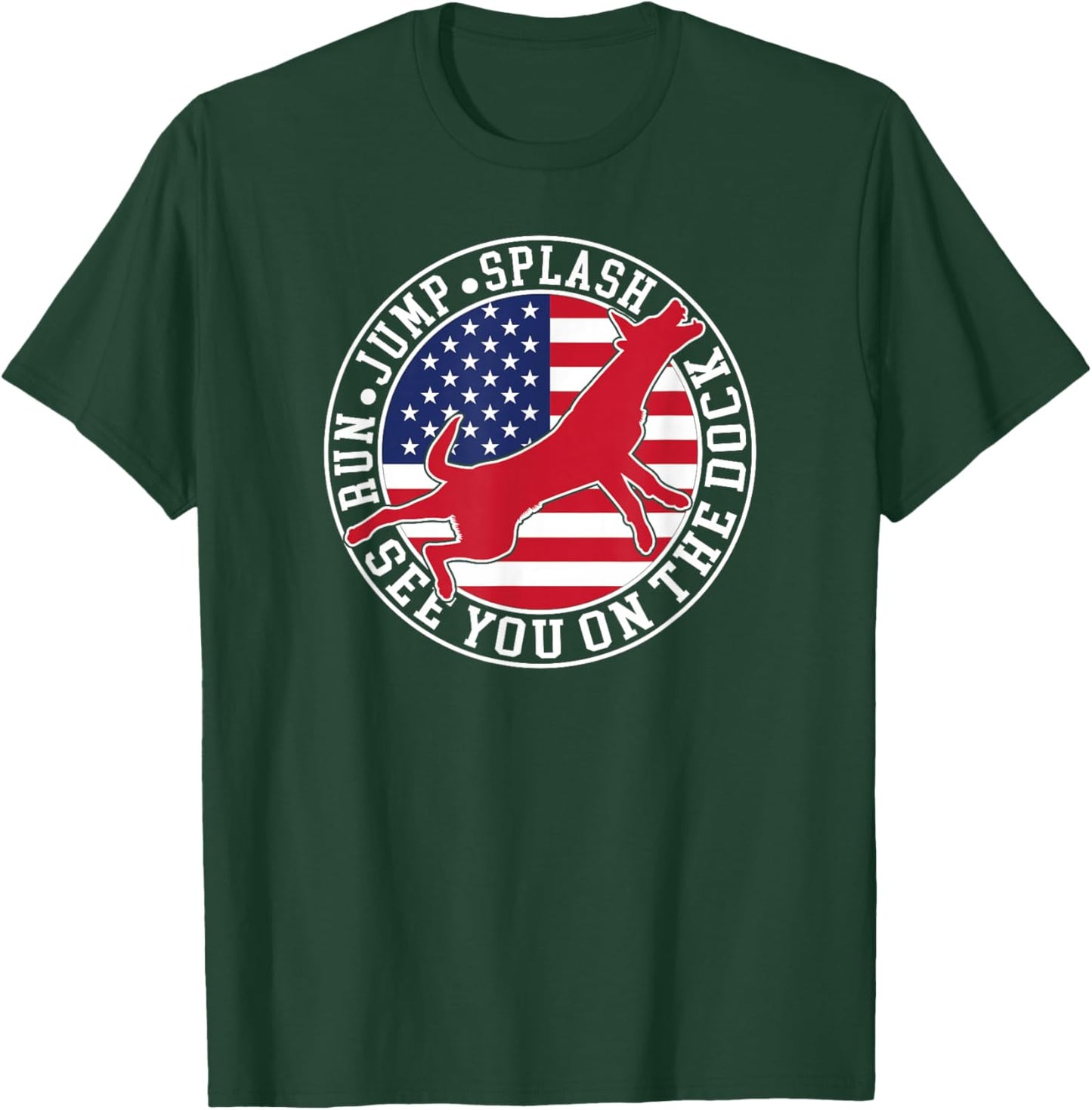 Dog Dock Jumping Dock Diving Dogs American Flag T-Shirt - T-Shirt | Forest