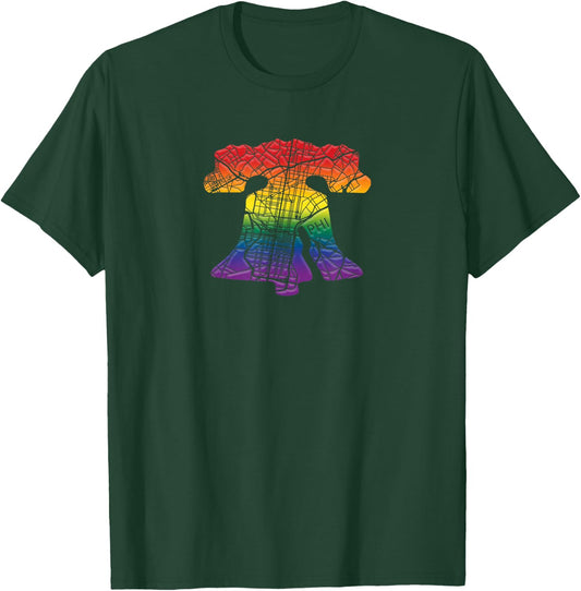 Rainbow Gay Pride Love Philly Liberty Bell 215 Philadelphia T-Shirt - T-Shirt | Forest