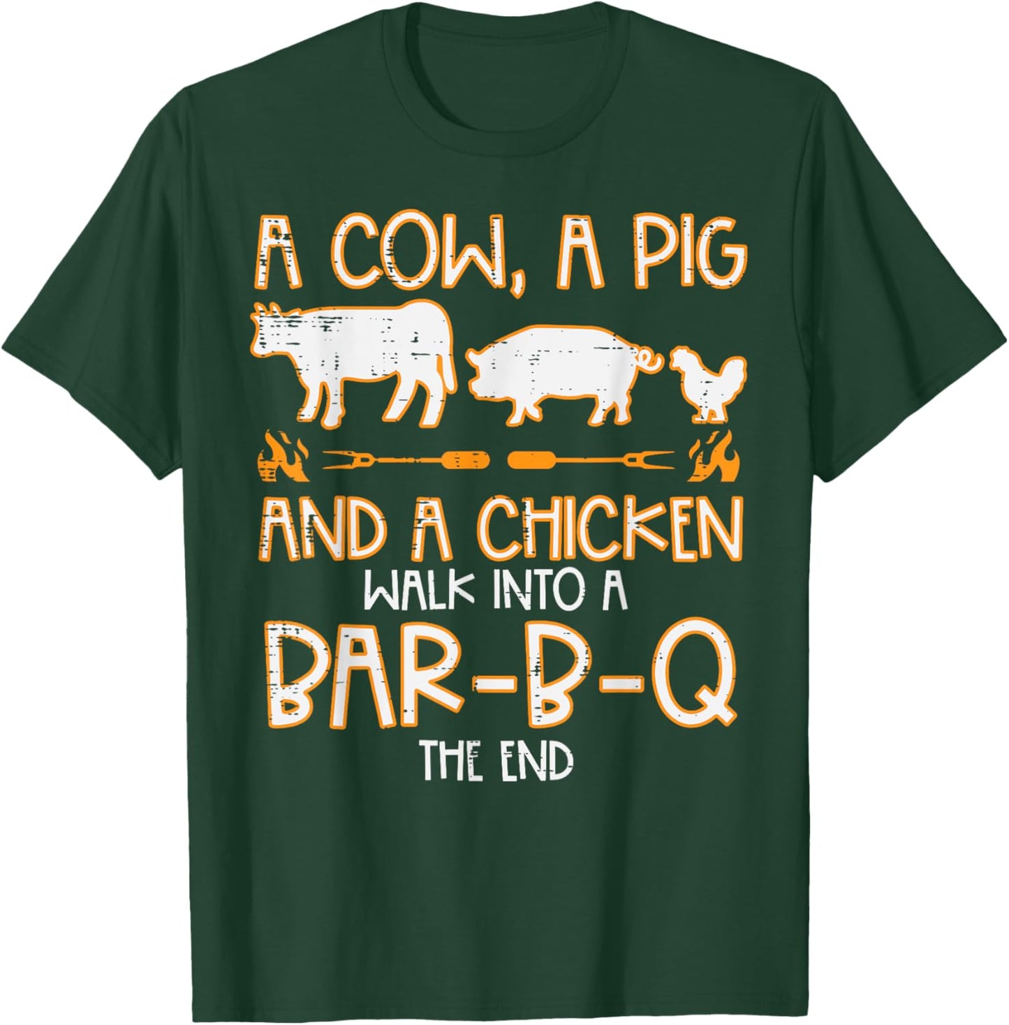 Cow Pig Chicken Walk Bar B Q Bbq Barbecue Grilling Men Women T-Shirt - T-Shirt | Forest