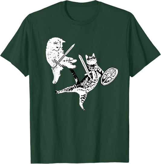 Kitty Cat Sword Fight Shield Funny Warrior Cat Pet Lovers Women T-Shirt - T-Shirt | Forest