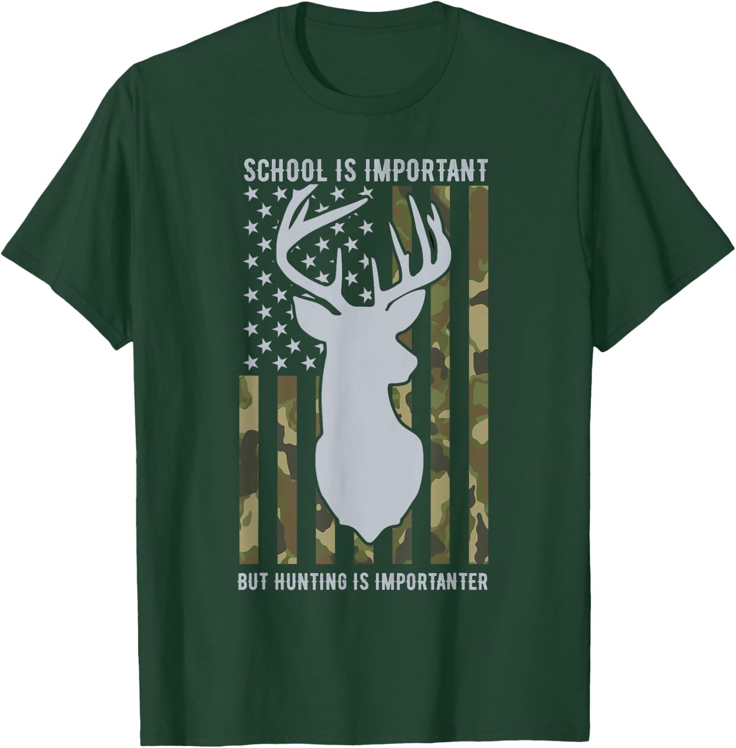 School Is Important But Hunting Is Importanter Deer Boys T-Shirt - T-Shirt | Forest