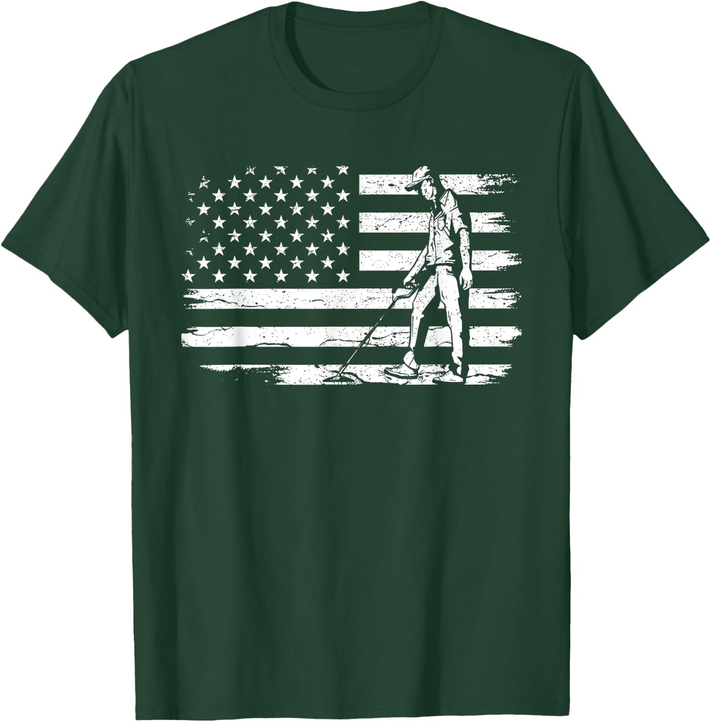 Patriotic Metal Detecting USA Flag Treasure Hunt Detectorist T-Shirt - T-Shirt | Forest