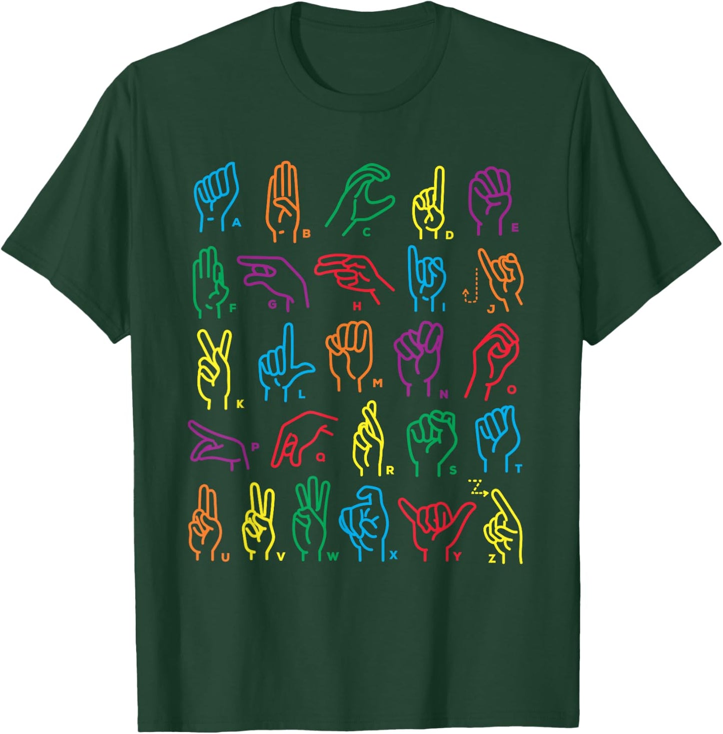ABC Sign Language Chart Teacher Hand Letter Alphabet ASL T-Shirt - T-Shirt | Forest