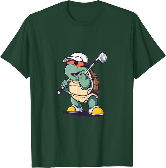 Turtle Tortoise Playing Golf Golfer Golfing T-Shirt - T-Shirt | Forest