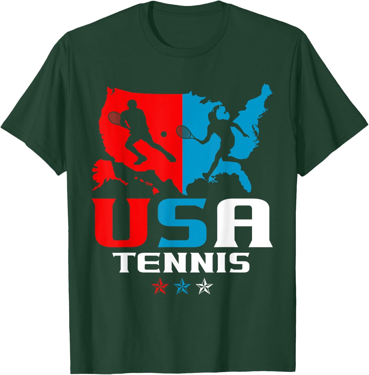 USA Tennis Independence Day American Flag Racket Sports T-Shirt - T-Shirt | Forest