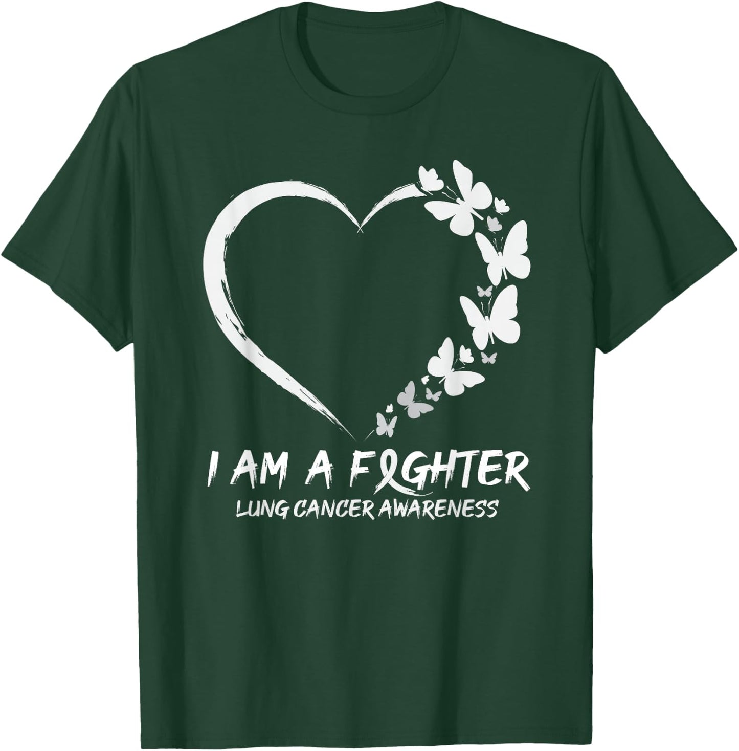 Butterfly Heart I Am A Fighter Lung Cancer Awareness T-Shirt - T-Shirt | Forest