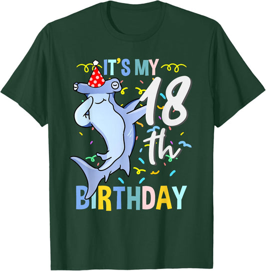 Its My 18th Birthday Dabbing Hammerhead Shark T-Shirt - T-Shirt | Forest