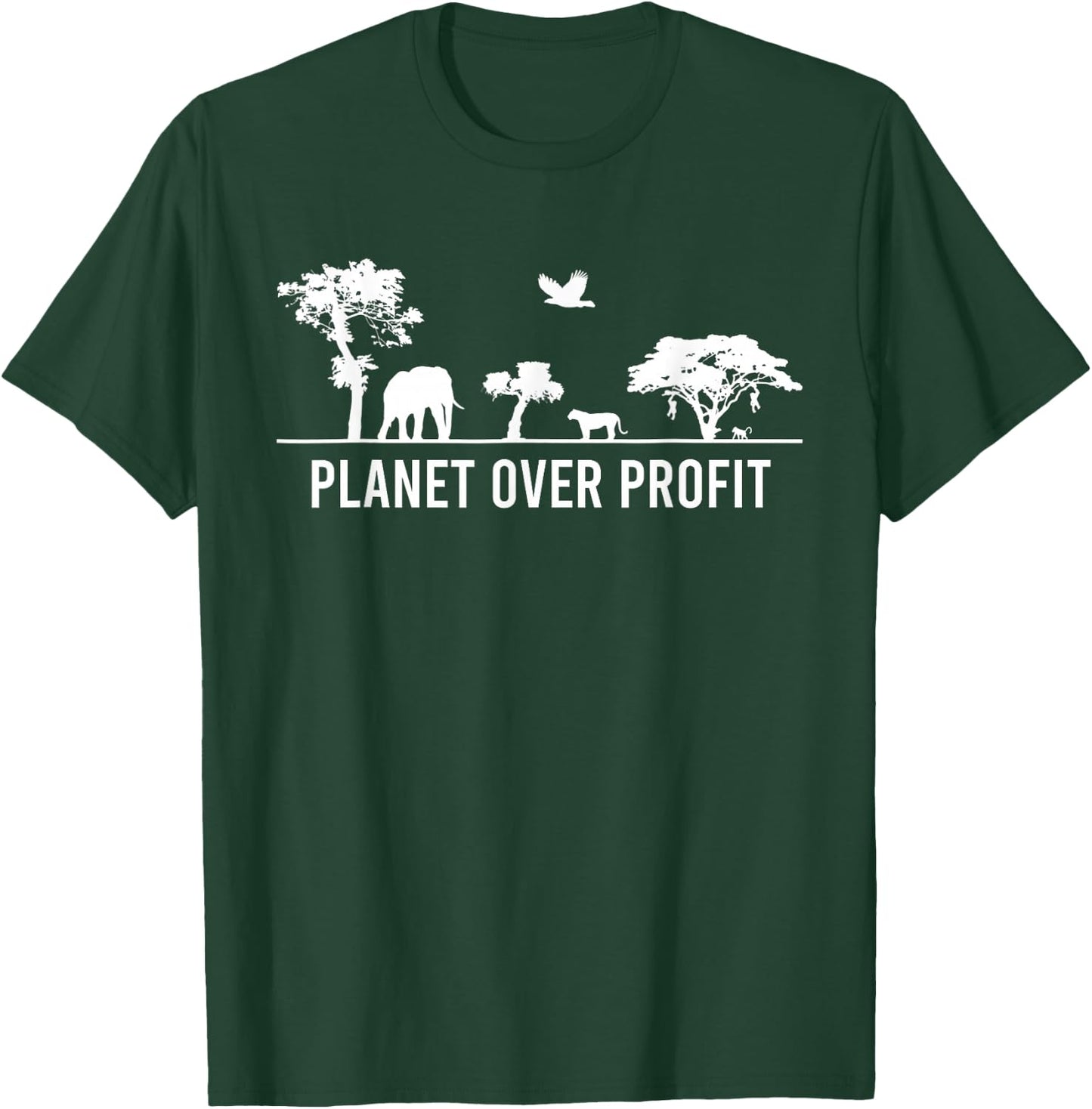 Planet Over Profit Wildlife Safari Protect Environment T-Shirt - T-Shirt | Forest