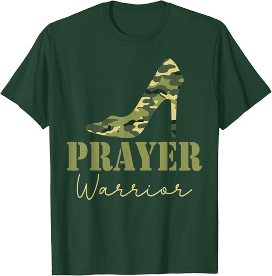 Prayer Warrior Camo Heels Faith God Jesus Christian T-Shirt - T-Shirt | Forest