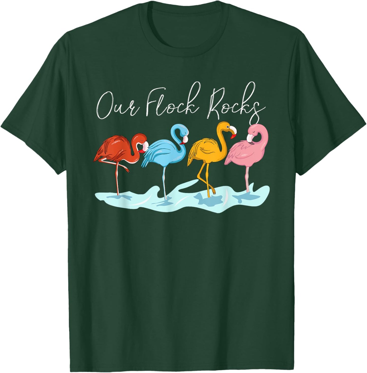 Our Flock Rocks Flamingos Lover Family Vacation Group T-Shirt - T-Shirt | Forest