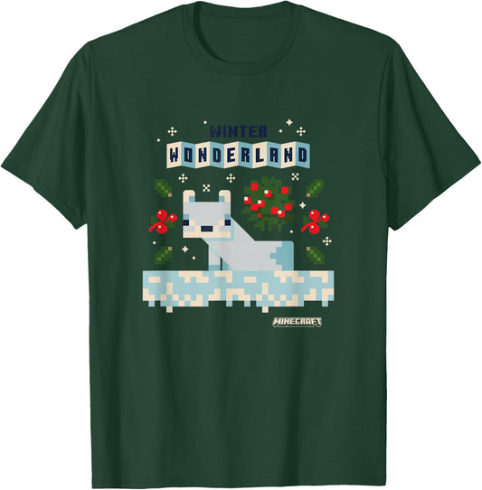 Minecraft Christmas Winter Wonderland Cute Snow Fox Shot T-Shirt - T-Shirt | Forest